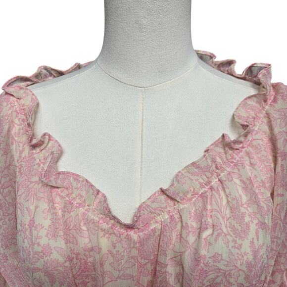 Blu Pepper Women's Peasant Blouse Medium Boho Semi-sheer Ruffle Floral Regency - Picture 3 of 10